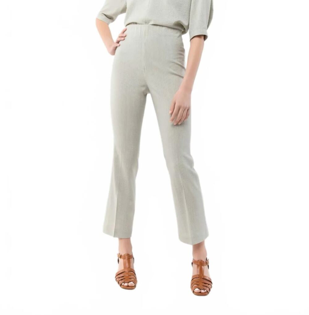 Ann Mashburn Fayette Flare Cropped Pant Olive Bengal Stripe NWT Large